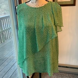 Anthropologie Green Printed Asymmetric Ruffle Shell
